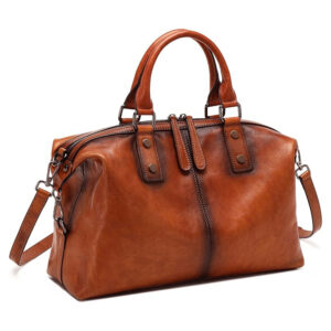 Genuine Leather Vintage Style Satchel Tote Bag with Crossbody Strap