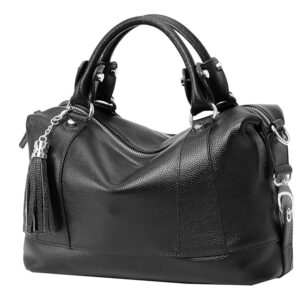 Genuine Leather Structured Satchel Tote Bag with Adjustable Crossbody Strap