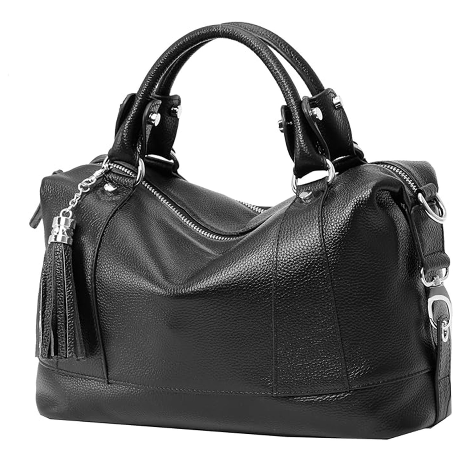 Genuine Leather Structured Satchel Tote Bag with Adjustable Crossbody Strap